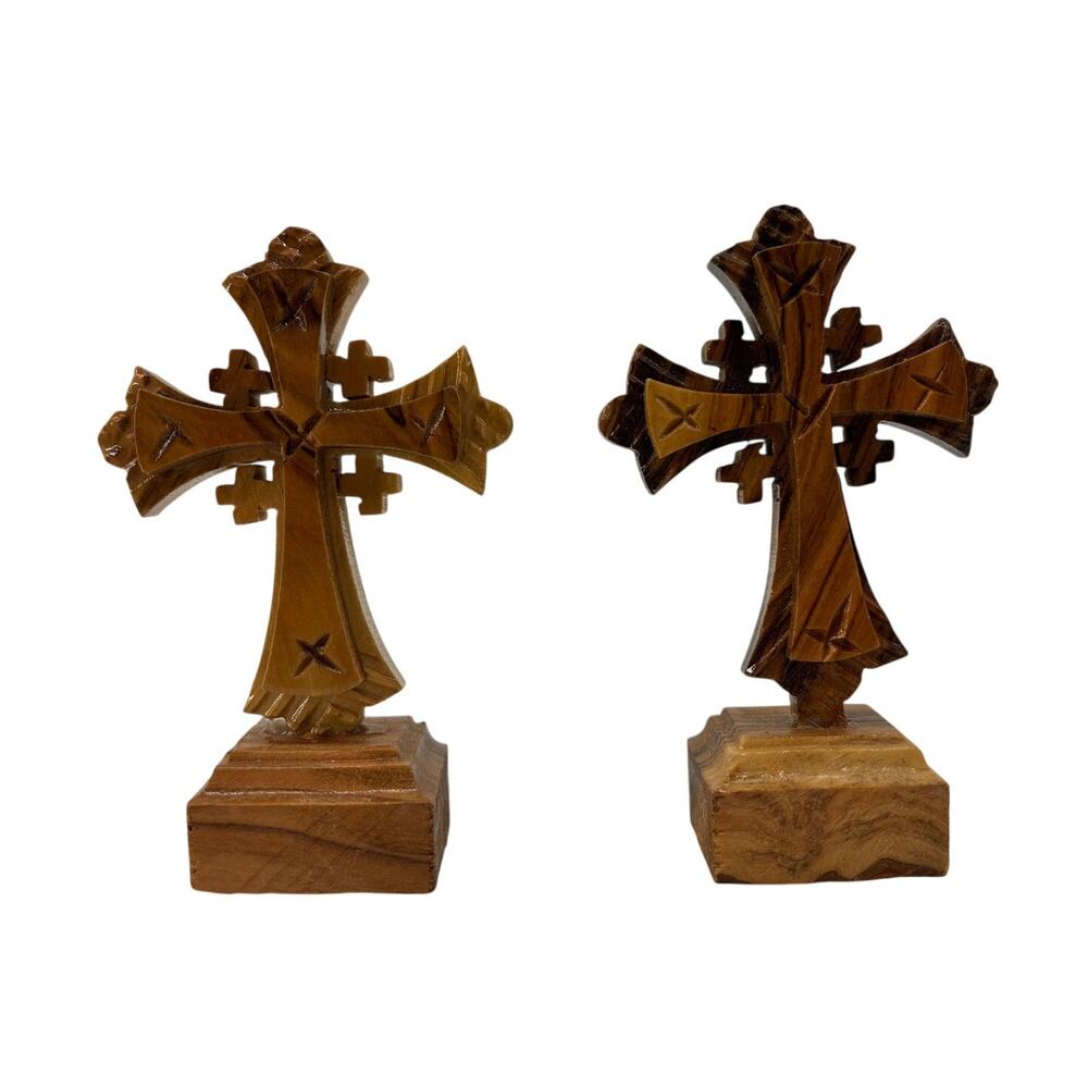 Set 2 Crosses Jesus Jerusalem Olive Wood Crucifix Holy Land